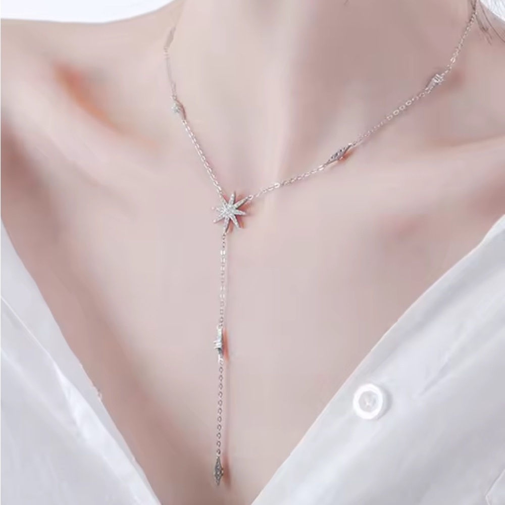 Elegant 925 Sterling Silver Star Pendant Necklace